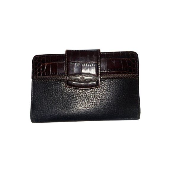 Brighton Vintage 90’s Pebbled Leather Croc Embossed Bi-Fold Checkbook Wallet Cho - Picture 1 of 15